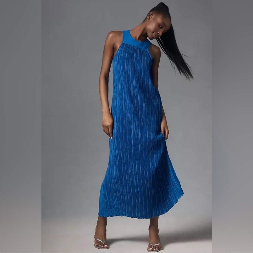Anthropologie Halter Plisse Maxi Dress